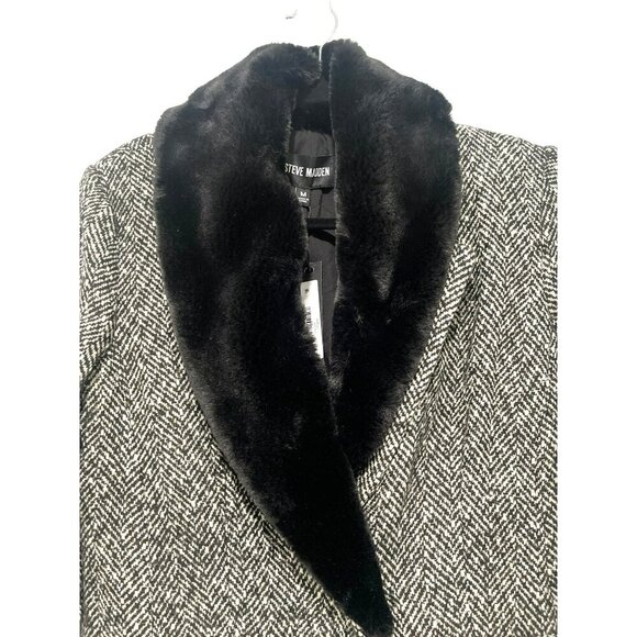 Steve Madden $159 Dienne Coat Black Multi Faux Fur Collar Tweed Medium NWT - Picture 2 of 7